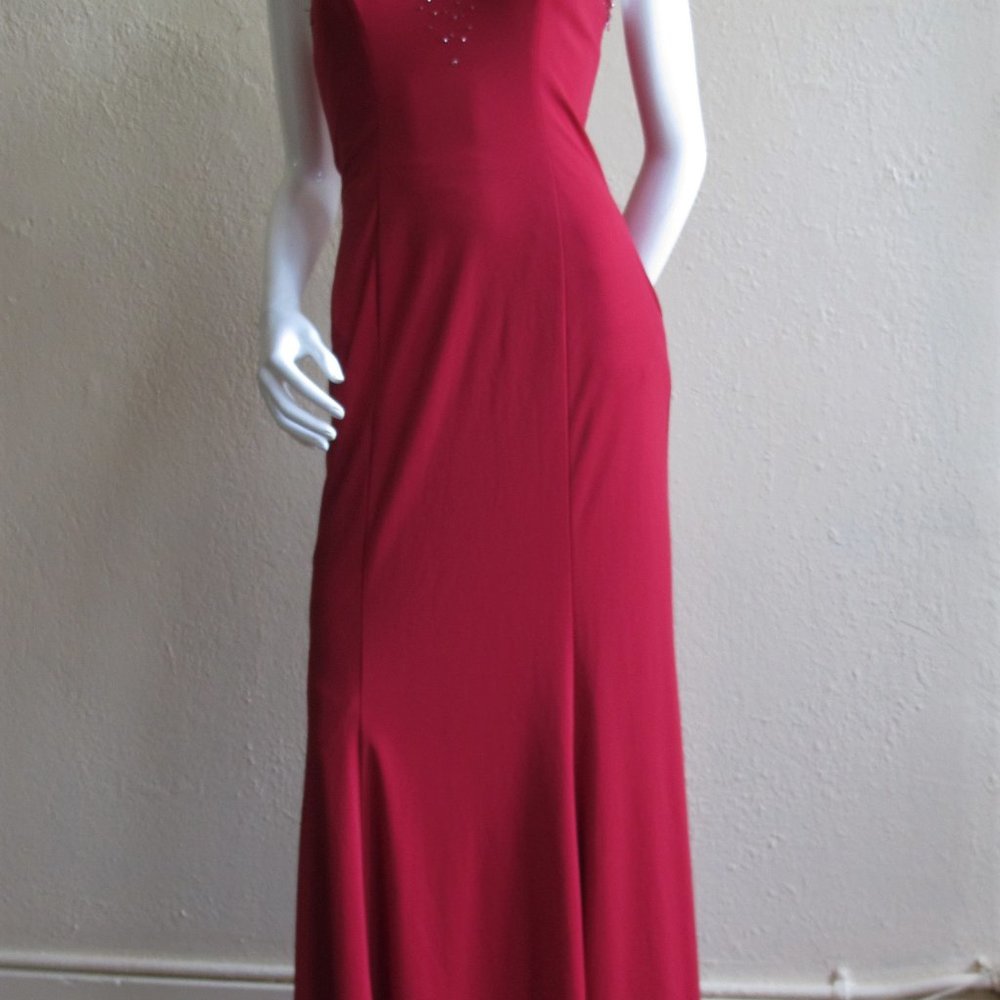 Niki by Niki Livas Red Halter Style Open Back Maxi Gown - Picture 6 of 7